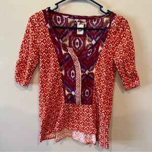 Akemi and Kin Anthropology red and purple geometric patterned extra small blouse